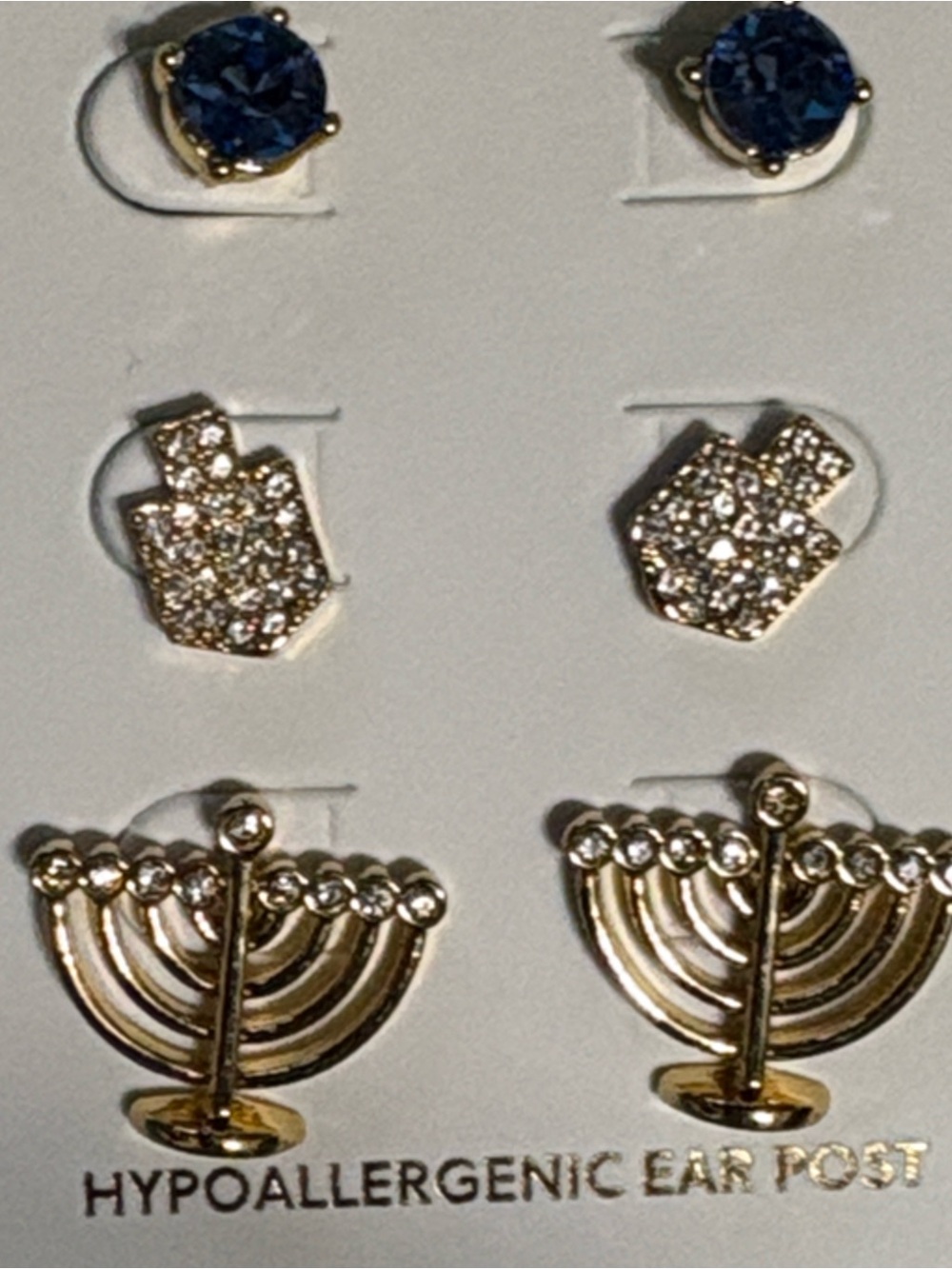 NWT J.Crew Gold & Blue Hanukkah Earring Trio - Picture 4 of 8